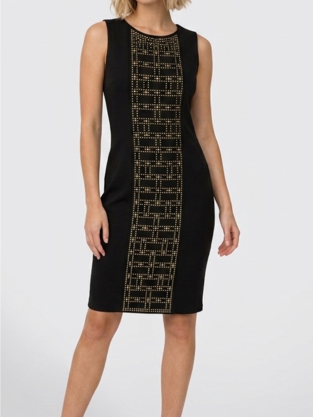 Karl Lagerfeld Black Midi Sheath Dress with Gold Stud Panel